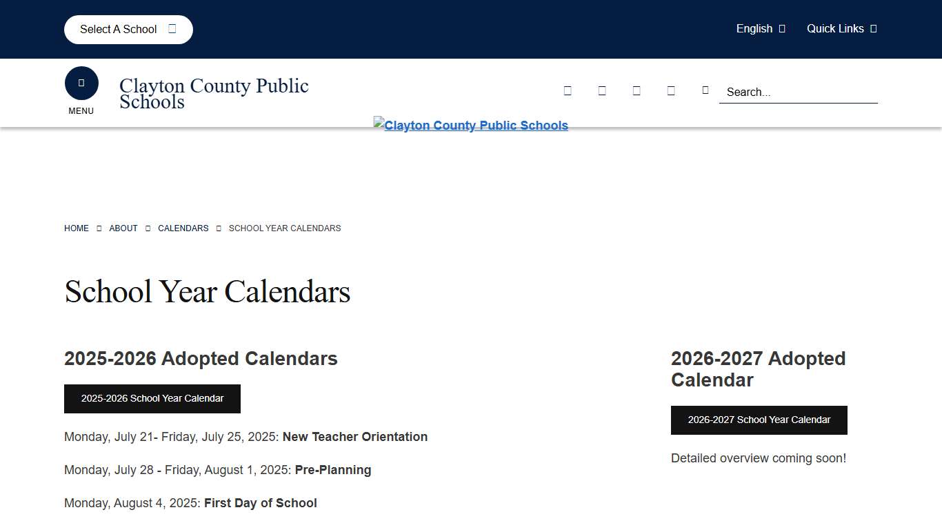 School Year Calendars - Clayton County Public Schools